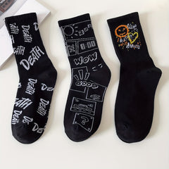 3 Pairs Letter Print Socks Comfy & Breathable Women's Stockings