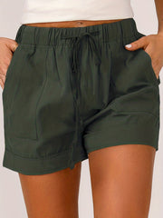 Drawstring High Rise Casual Shorts With Pockets