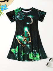 Butterfly Graphic Short Sleeve Dress Girls 3D Print Summer Gift