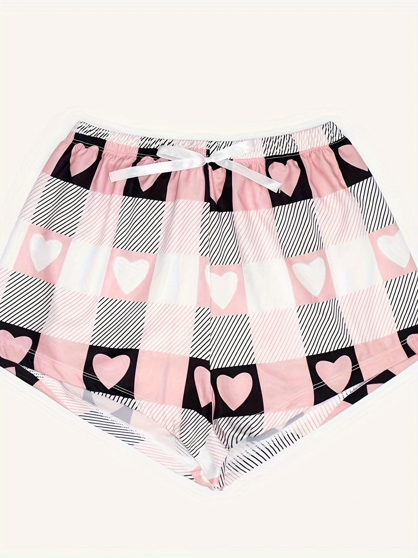 Heart Print Sleep Bottoms Comfy Bow Tie Shorts Women's Sleepwear