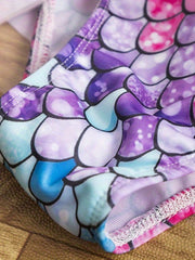 Girl's Fish Scale Pattern Onesie Swimsuit Mesh Ruffle Decor Tankini