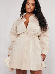Solid Button Up Long Sleeve Shirt Dress