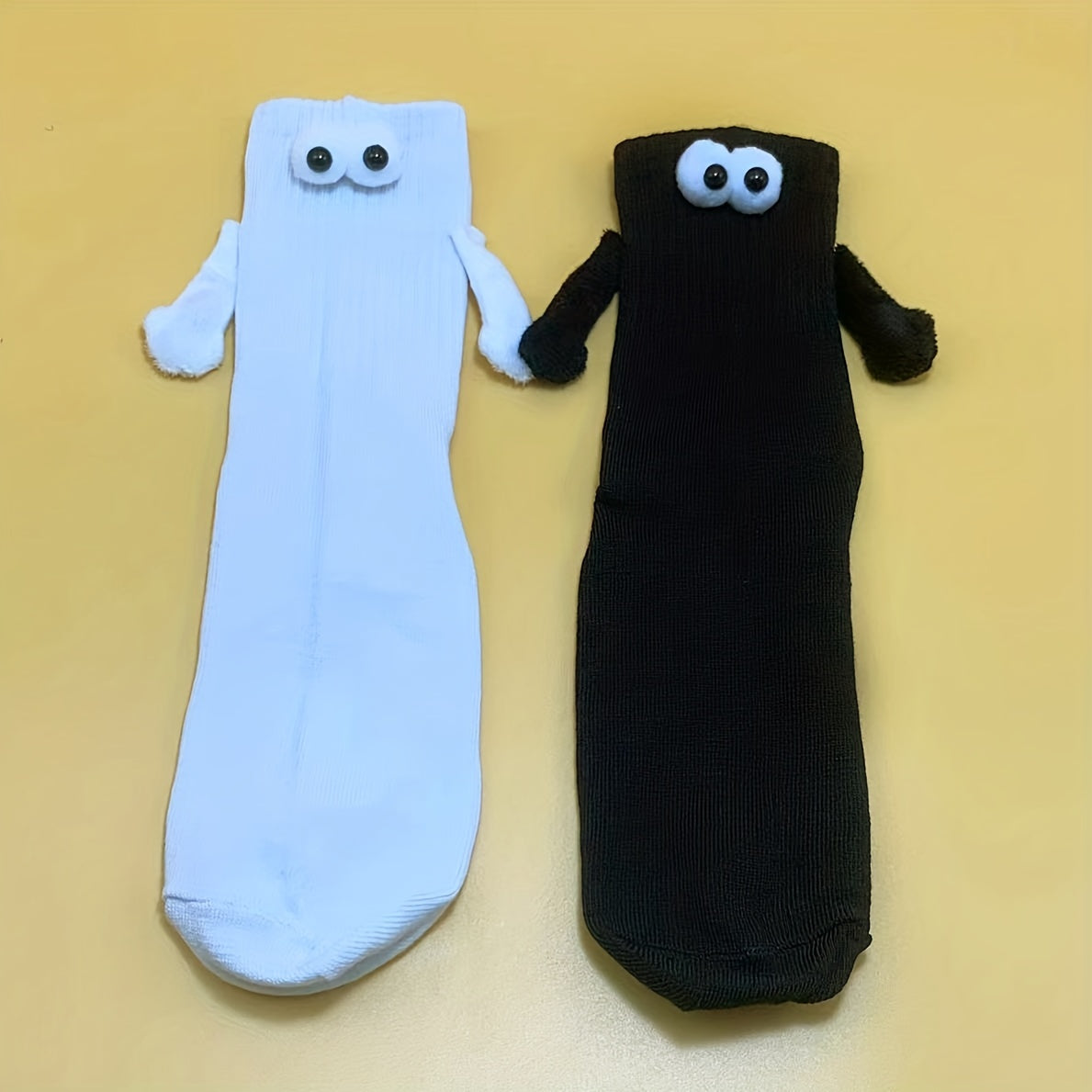4 Pairs Hand In Hand Socks, Cartoon Eyes Decor Women's Stockings