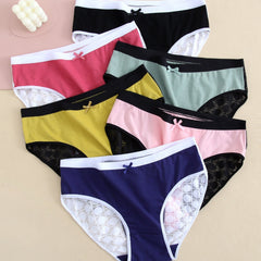 6 Pack Plus Size Seamless Colorblock Lace Briefs Set