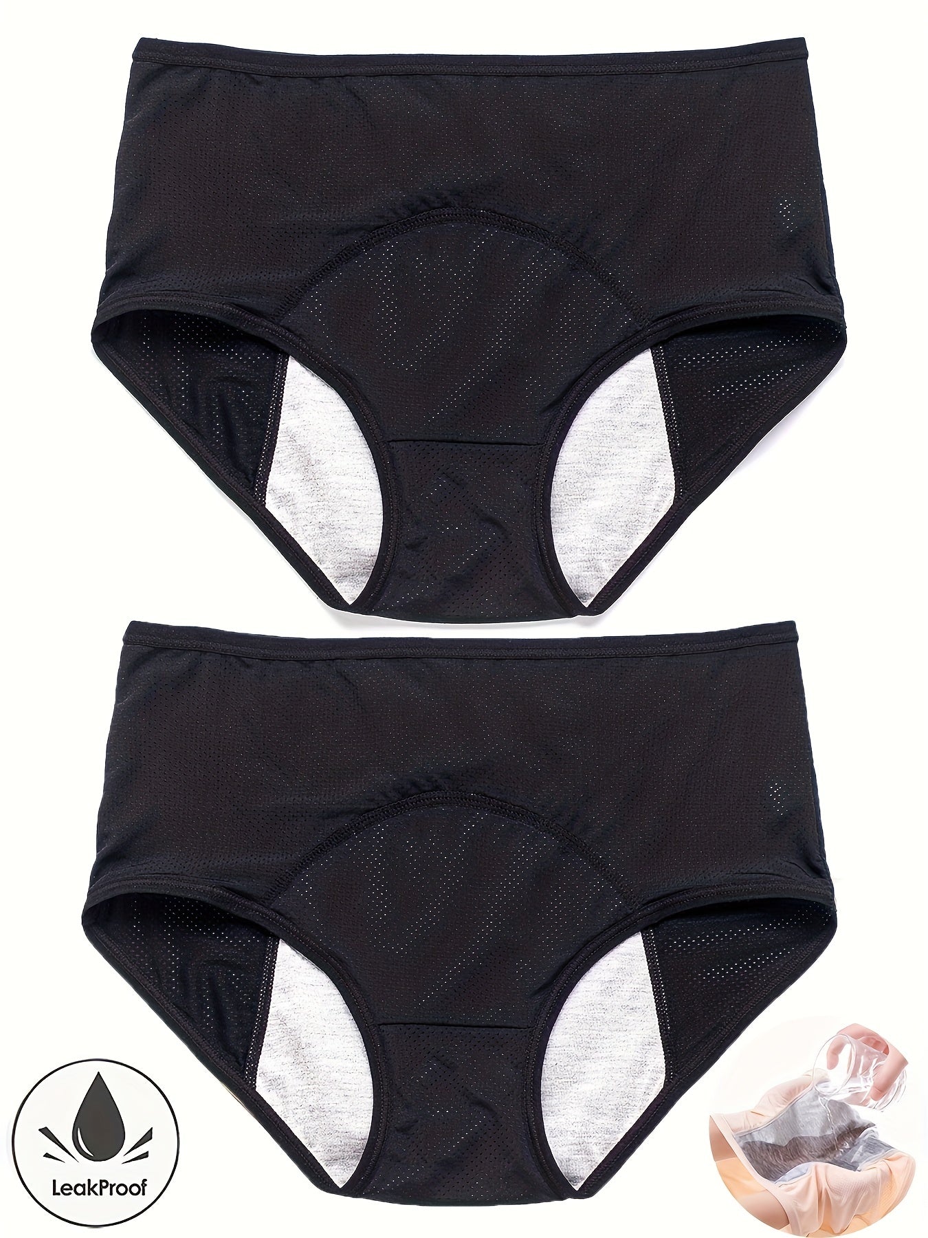 2 Pack Plus Size Period Underwear Women's Plus Eyelet Leakproof High Rise