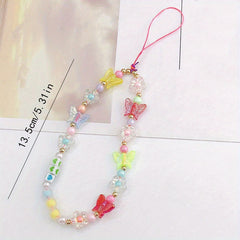 Strawberry Beaded Phone Chain Key Ring Lanyard Strap