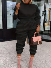 Solid Long Sleeve Crop Hoodie & Joggers Outfit Set