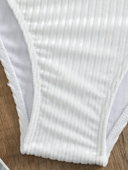 Ribbed Knit Tankini Set Solid Cut Out Cami Top & Panty Swimsuit
