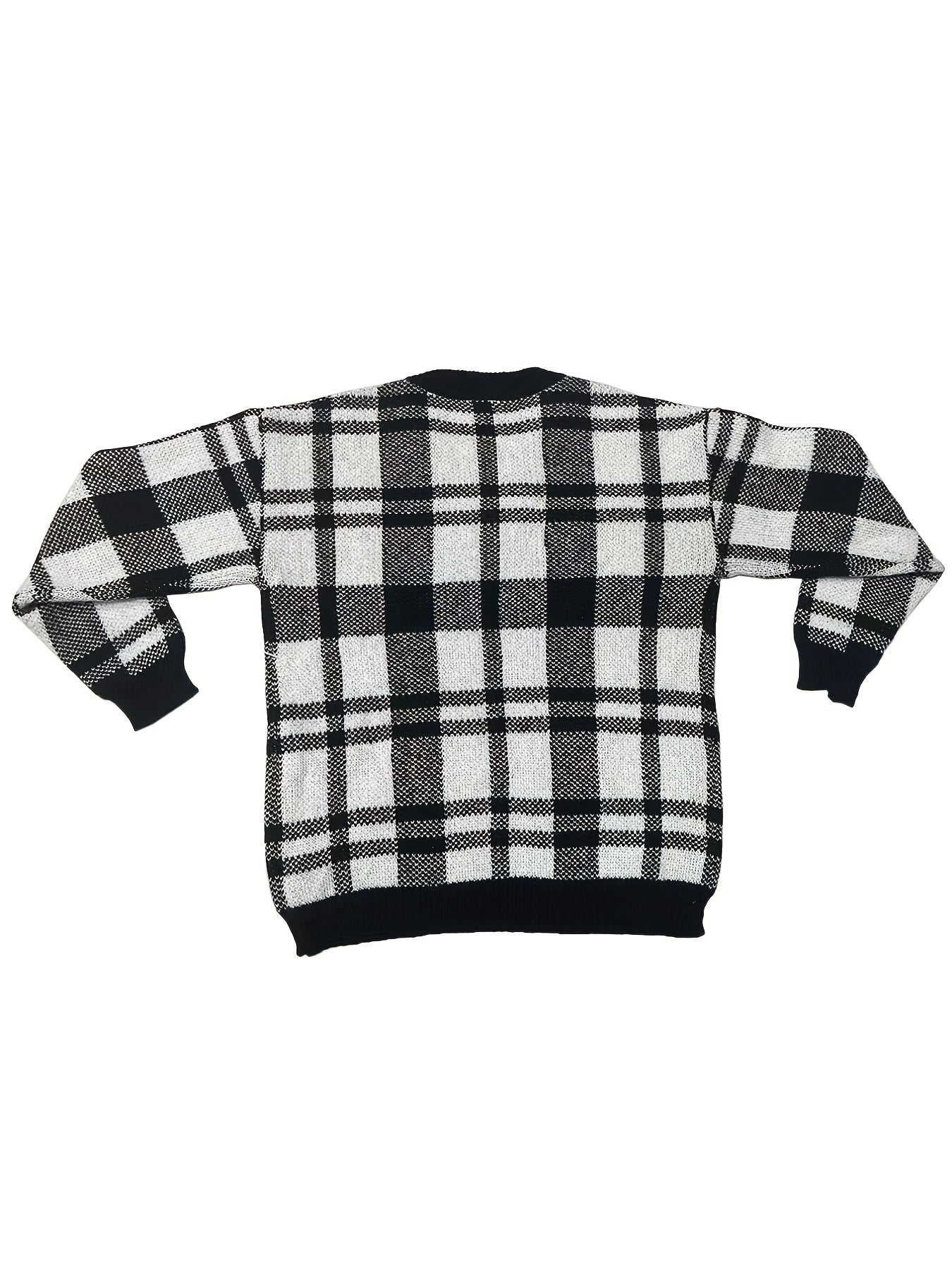 Men's Plaid Loose Fit V Neck Sweater for Fall Winter
