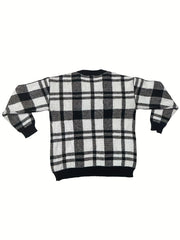 Men's Plaid Loose Fit V Neck Sweater for Fall Winter
