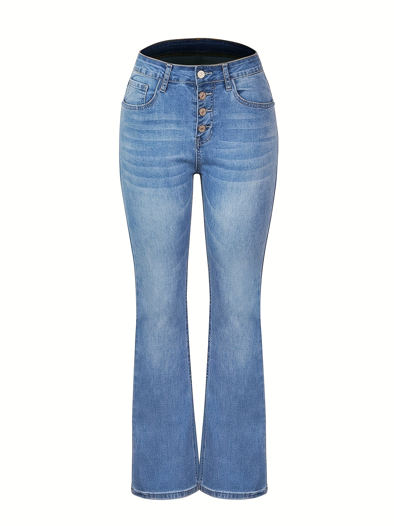 Embossed Button Bell Bottom Jeans Slim Fitting Bootcut Pants