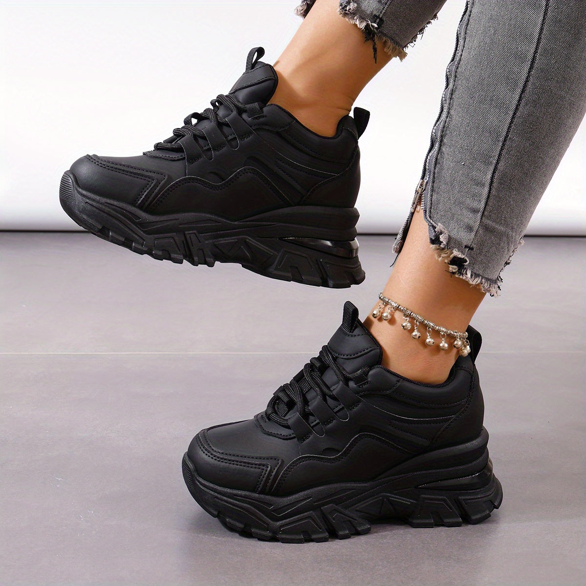 Thick Sole Shock Absorption Sports Sneakers, Inner Heighten Casual Walking Shoes