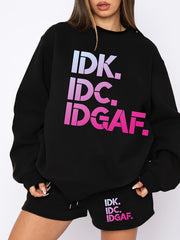 Letter Print Fleece Sweatshirt & Shorts 2 Piece Set