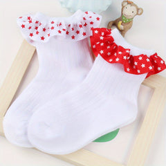 2 Pairs Kids Combed Cotton Star Lace Socks