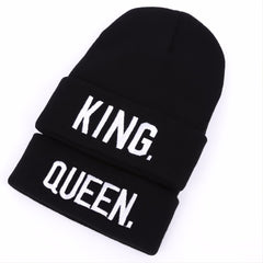 1pc KING QUEEN Thermal Knit Cap Beanie Hat