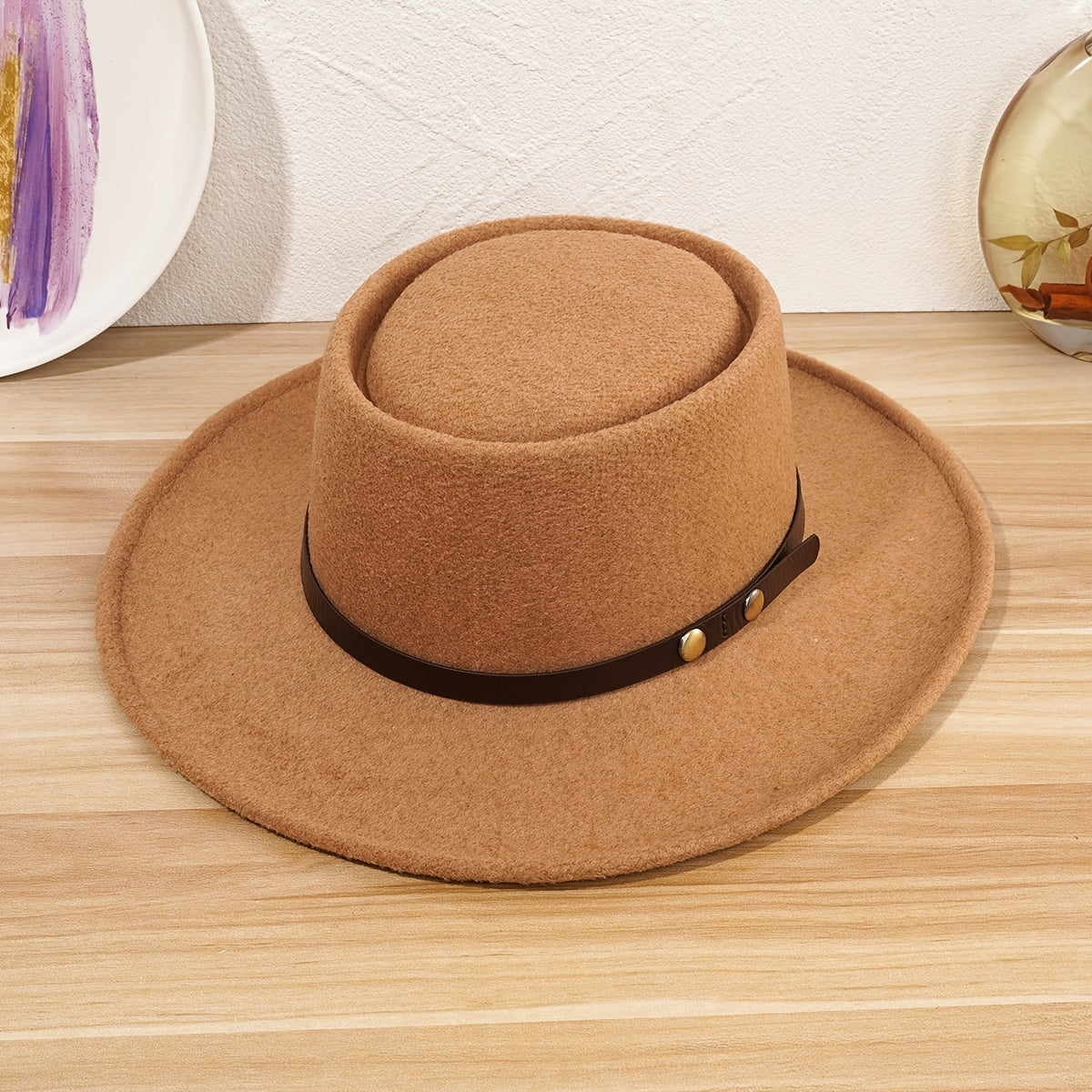 Winter Woolen Jazz Hat Wide Brim Sunshade Retro Flat Top Hat