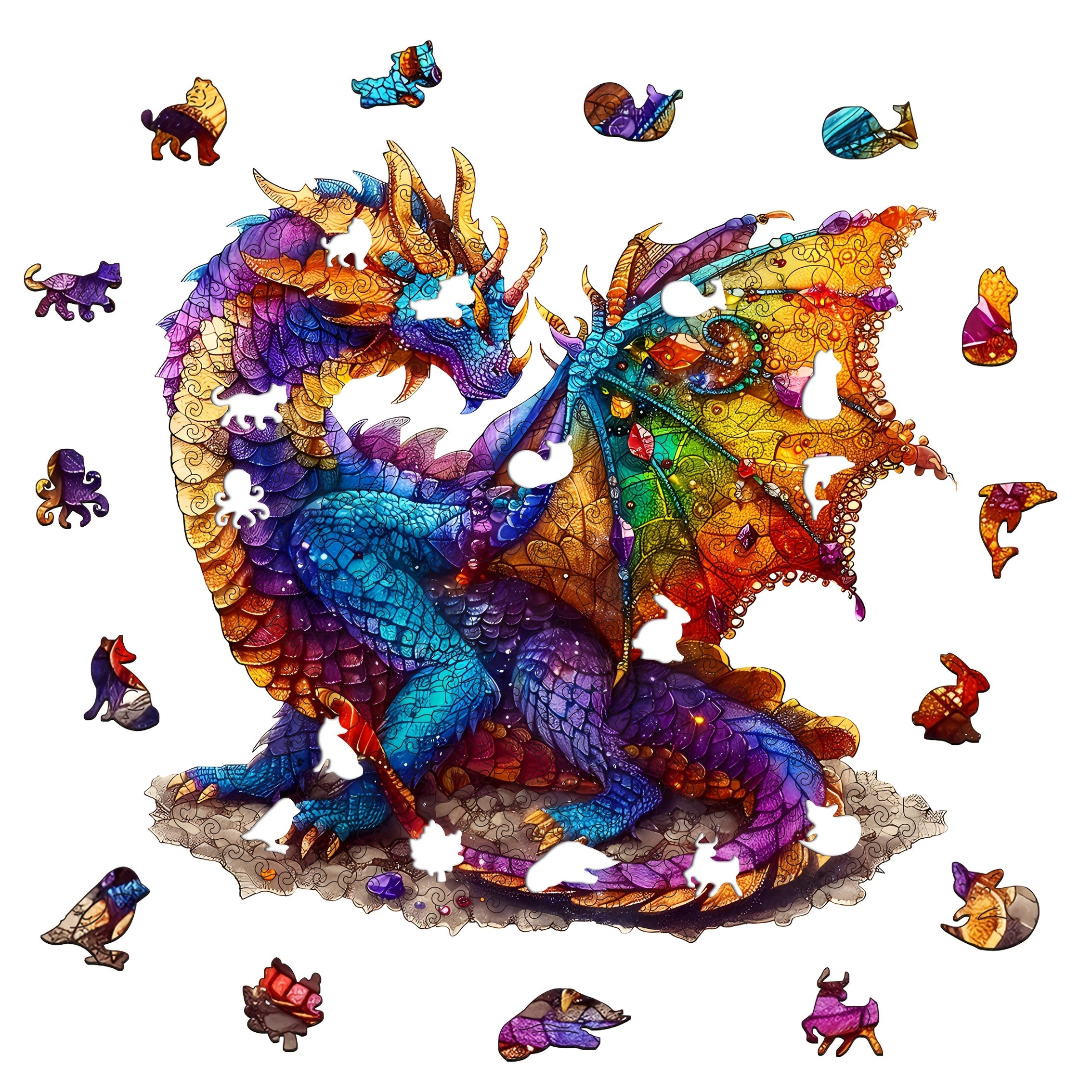 Gemstone Dragon Wooden Puzzle Irregular Animal Shape Jigsaw Game