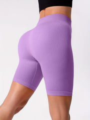Ribbed Yoga Shorts Tummy Control High Waist Running Women's