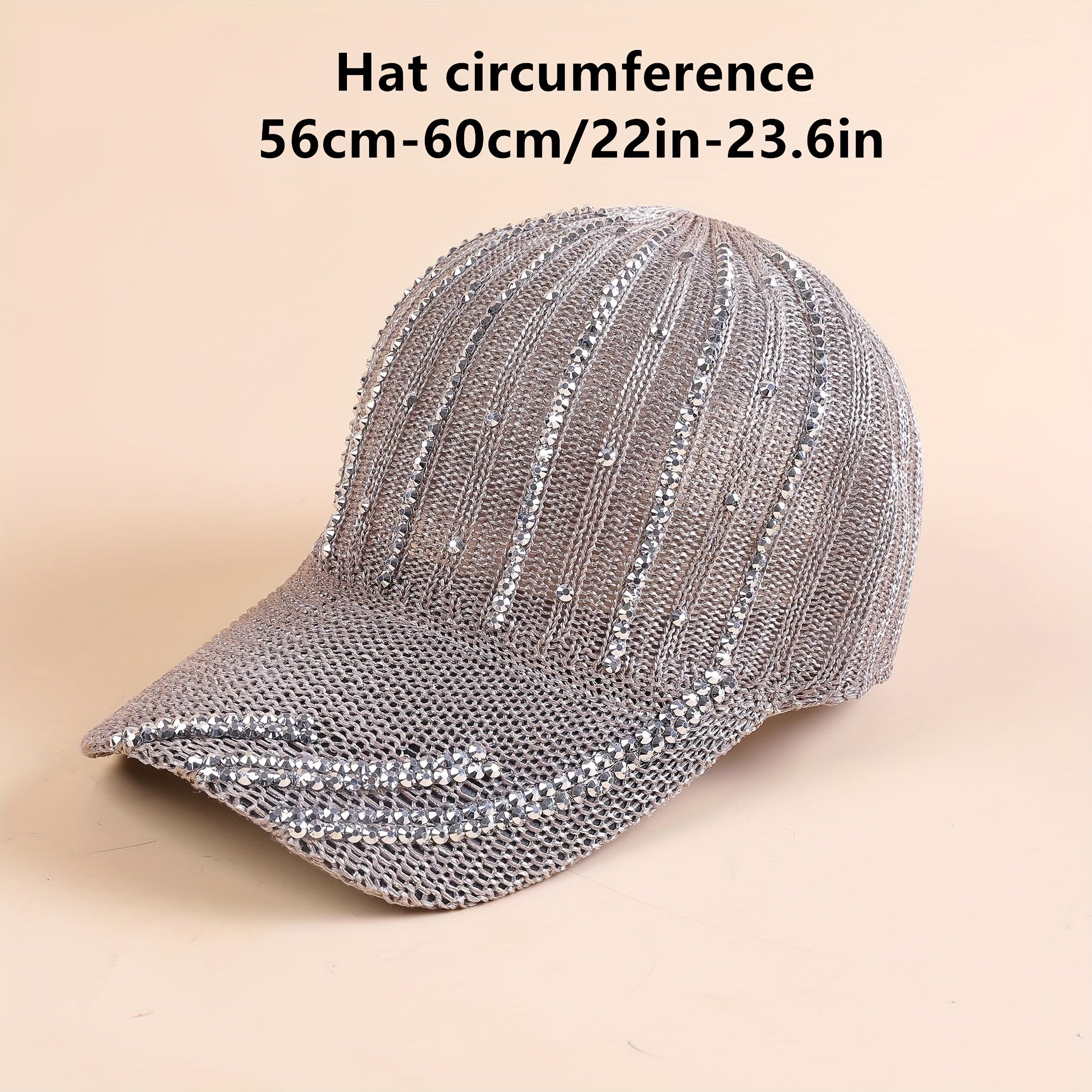 Knitted Baseball Cap With Rhinestones Soft Top Cap