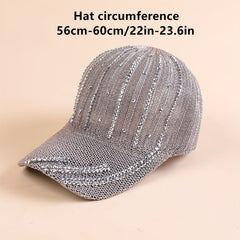 Knitted Baseball Cap With Rhinestones Soft Top Cap