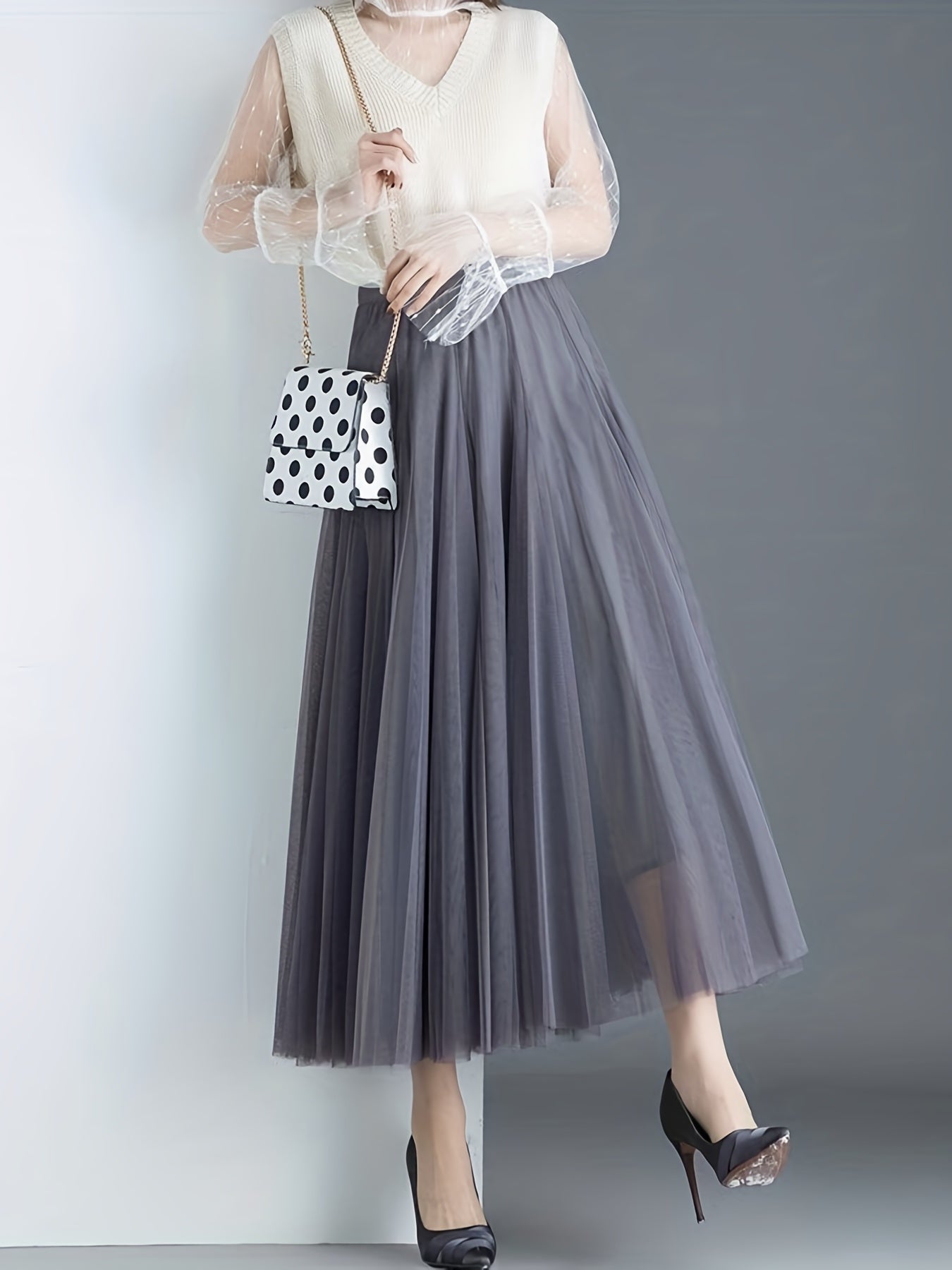 Pleated Tulle Skirt for Women Spring & Fall Wear