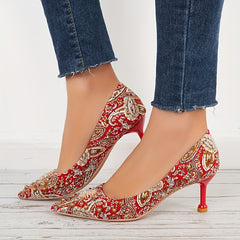 Rhinestone High Heels Paisley Pattern Pointed Toe Stiletto Heels