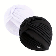 2pcs Knot Crinkle Turban Cap & Headwrap Elastic Head Scarf Bonnet
