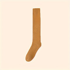 5 Pairs Warm Knee High Calf Socks Women's Stockings Solid Color