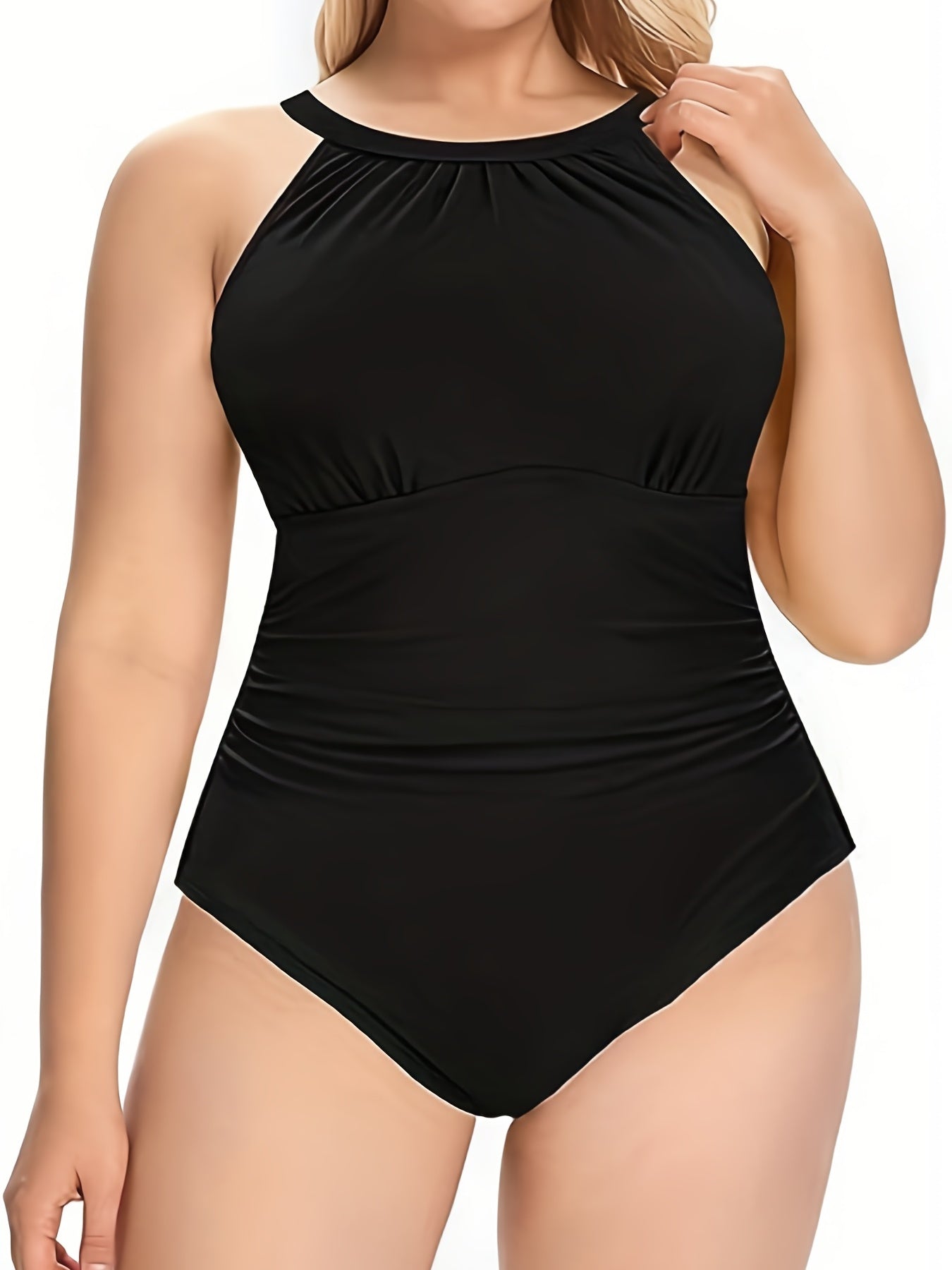 Sexy Swimsuit Solid Ruched Cut Out Back One Piece Bathing Suit