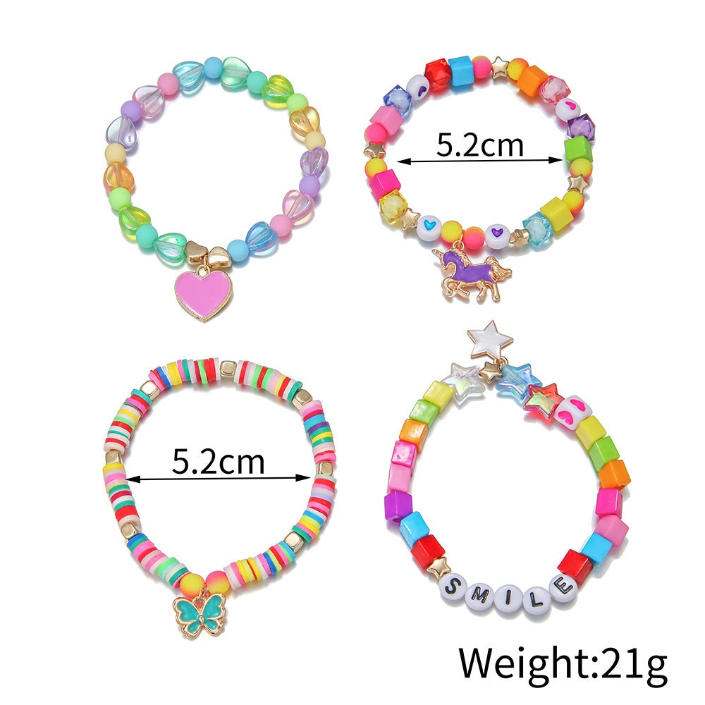 Kids Unicorn Butterfly Peach Heart Bracelet Set