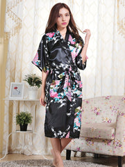 Floral Print Satin Night Robe Short Sleeve Robe