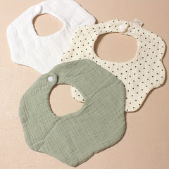 3 Pack Petal Shaped Baby Bibs Absorbent Gauze Drool Bibs Snap Closure