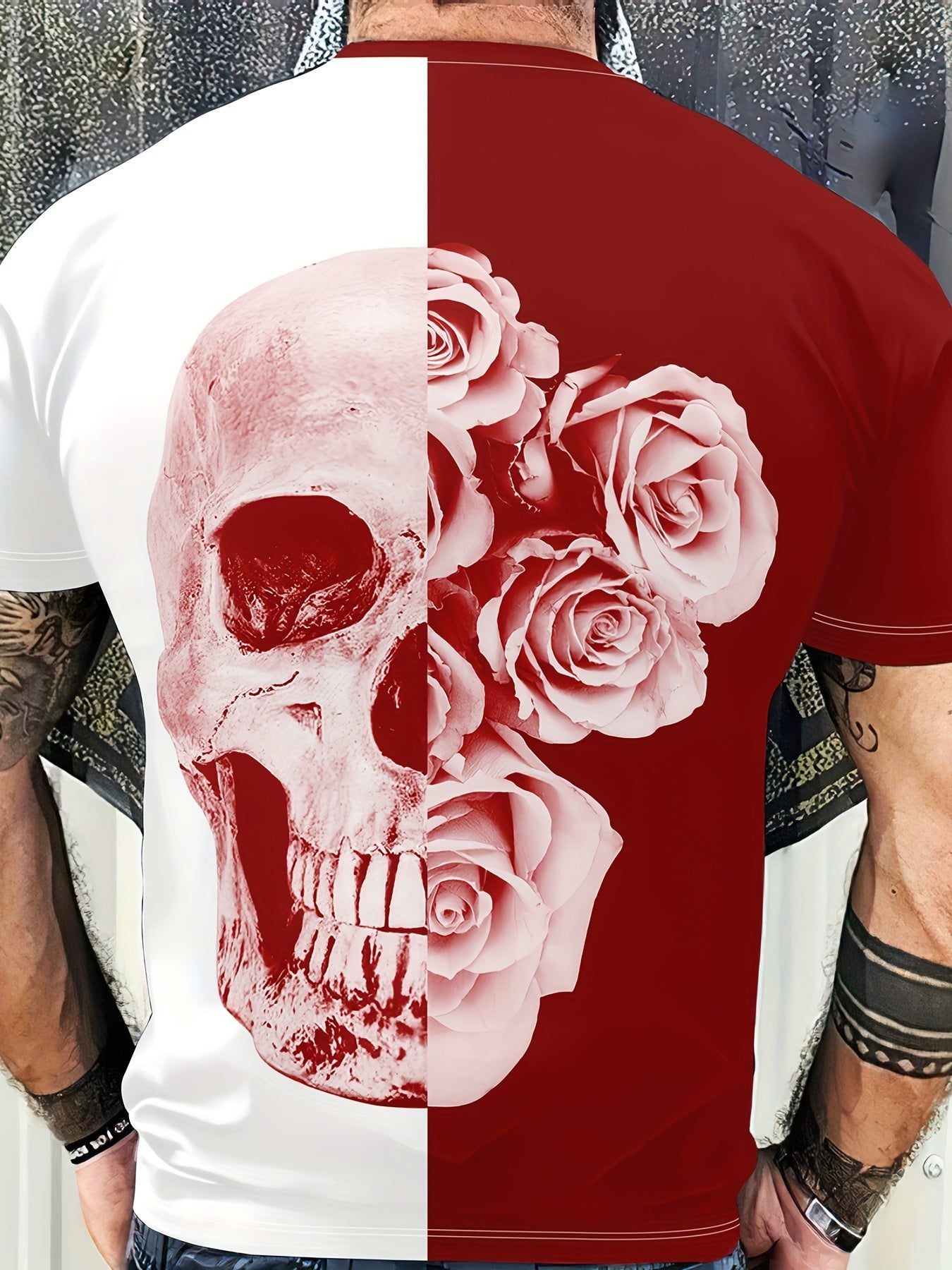 Skull And Roses Mens 2 Piece Outfit Block T-shirt And Sweatpants Set