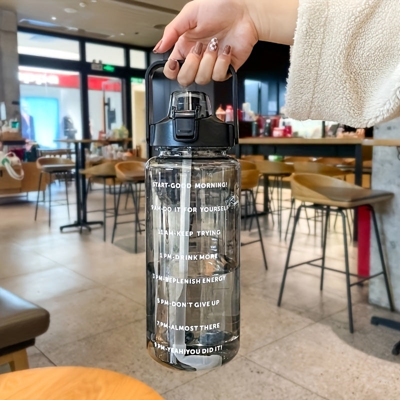 2L Portable Flip Top Water Bottle Clear Water Cup With Time Marker