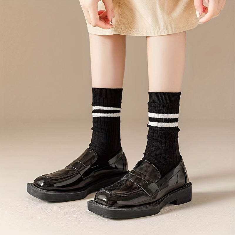 10 Pairs Striped Sports Socks Comfy & Breathable Women's Stockings