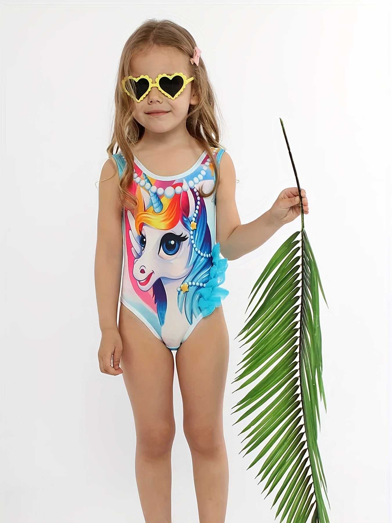 Toddler Girl's Unicorn Pattern Onesie Swimsuit Mesh Ruffle Tankini