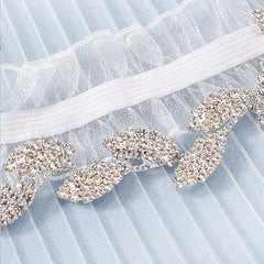 Rhinestone Leaf Lace Bridal Garter, Flower Lace Belt, Stretch Garter, Costume