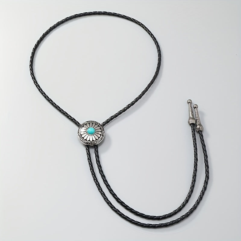 Leather Braided Necklace Vintage Cowboy Collar With Bow Tie For Men