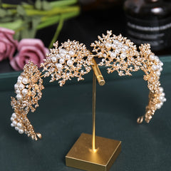 Golden Pearl Flowers Queen's Headwear Bridal Accessories