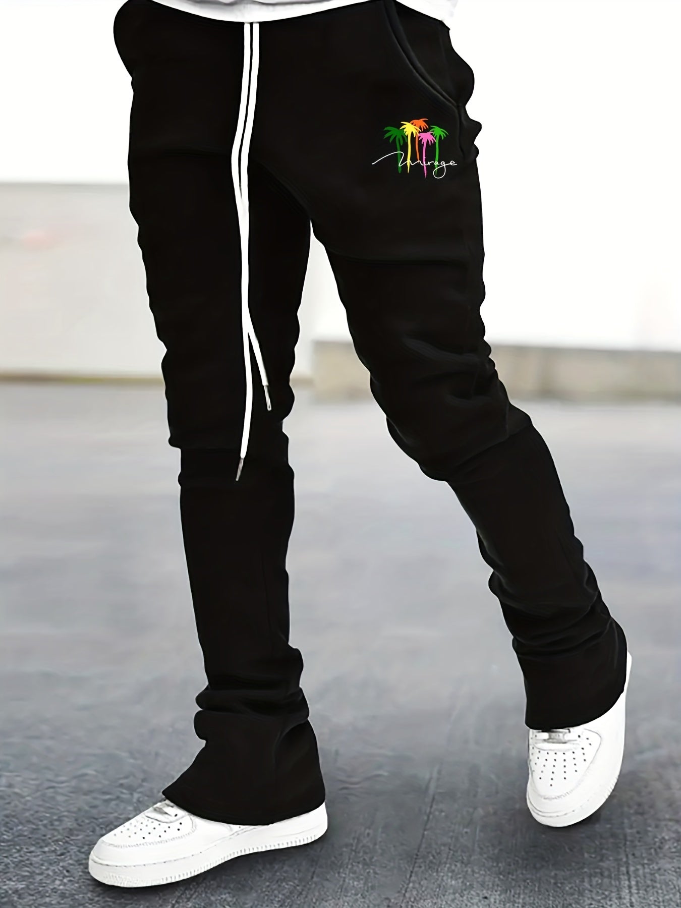 Coconut Palm Pattern Flared Trousers Men s Casual Joggers