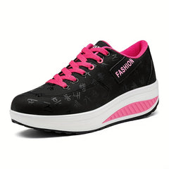 Women's Platform Rocker Shoes Lace Up Low Top Walking Sneakers
