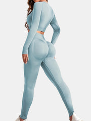 Women's Yoga Sports Suits Seamless Stretchy Fitness Long Sleeve Top & Leggings
