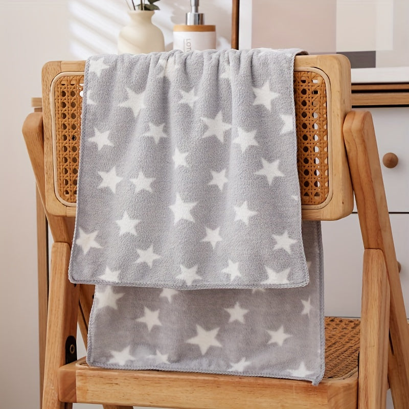 2pcs Star Pattern Bath and Hand Towel Set Absorbent Coral Fleece Towels