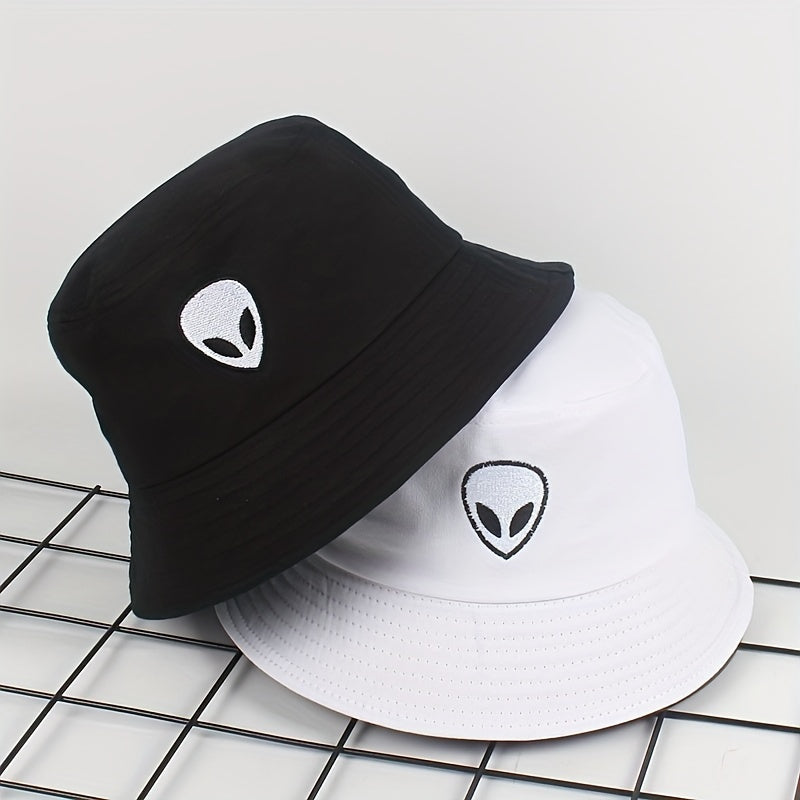 Unisex Foldable Sunshade Bucket Hat Alien Pattern Double sided Sun Hat