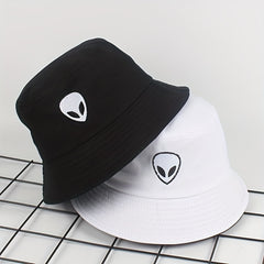 Unisex Foldable Sunshade Bucket Hat Alien Pattern Double sided Sun Hat