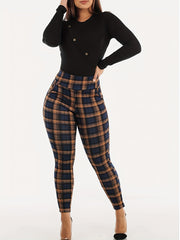 Women's Plus Plaid Print High Rise Skinny Leggings