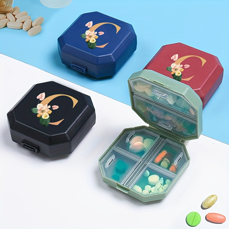 6 Compartment Pill Box C Letter Print Portable Medicine Dispensing Box