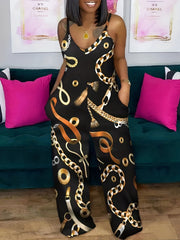 Chain Print Wide Leg Cami Jumpsuit Women's Clothing