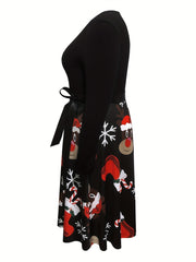Christmas Casual Dress Women's Plus Colorblock Graphic Print
