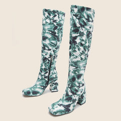 Marble Print High Heel Knee-High Boots
